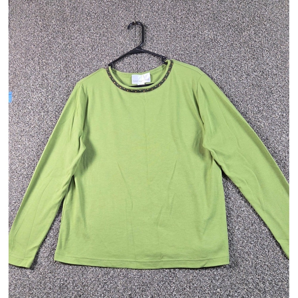 Susan Graver Styleā Shirt Womens Medium Green Floral Pattern Collar